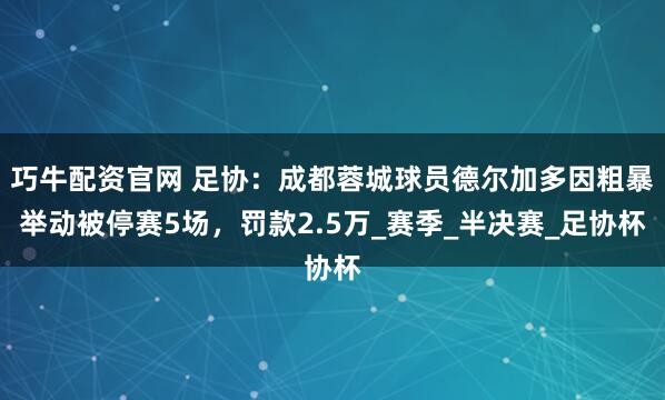 巧牛配资官网 足协:成都蓉城球员德尔加多因粗暴举动被停赛5场,罚款2.5万_赛季_半决赛_足协杯