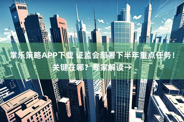 掌乐策略APP下载 证监会部署下半年重点任务！关键在哪？专家解读→